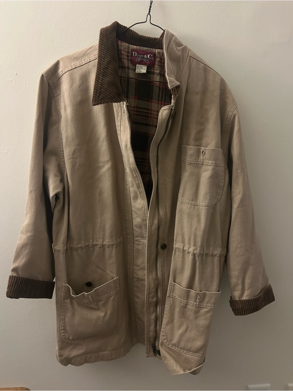 Denim&Co Tan Canvas Field Jacket with Brown Corduroy Trim
